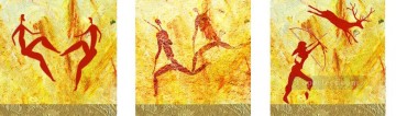 hunting in 3 sections African primitive art totem primitive art original Oil Paintings